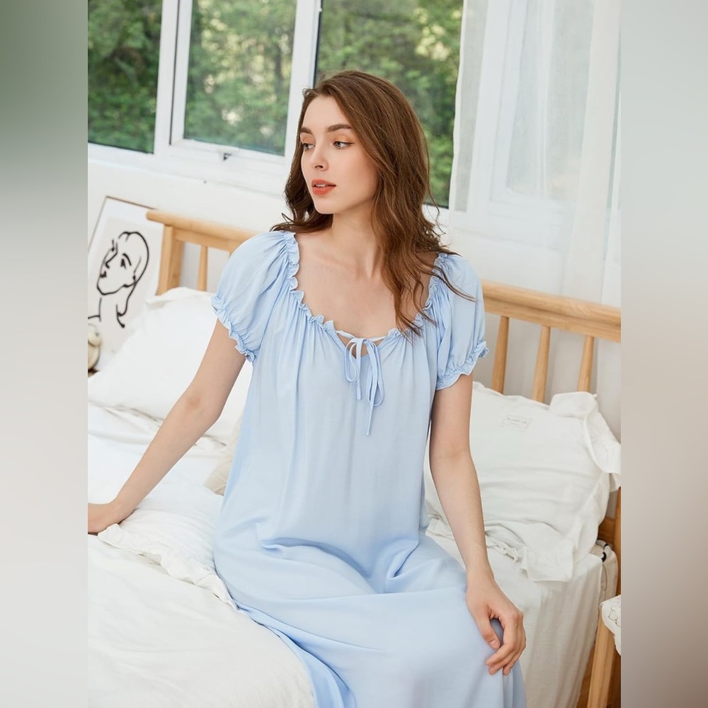 Victorian Vintage Style Nightgown | Light Blue | M - Picture 6 of 8